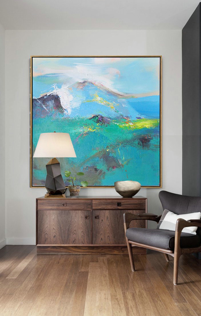 Large Abstract Art Handmade Oil Painting,Palette Knife Abstract Landscape Canvas Painting,Huge Wall Decor,Green.Blue,White,Yellow.etc